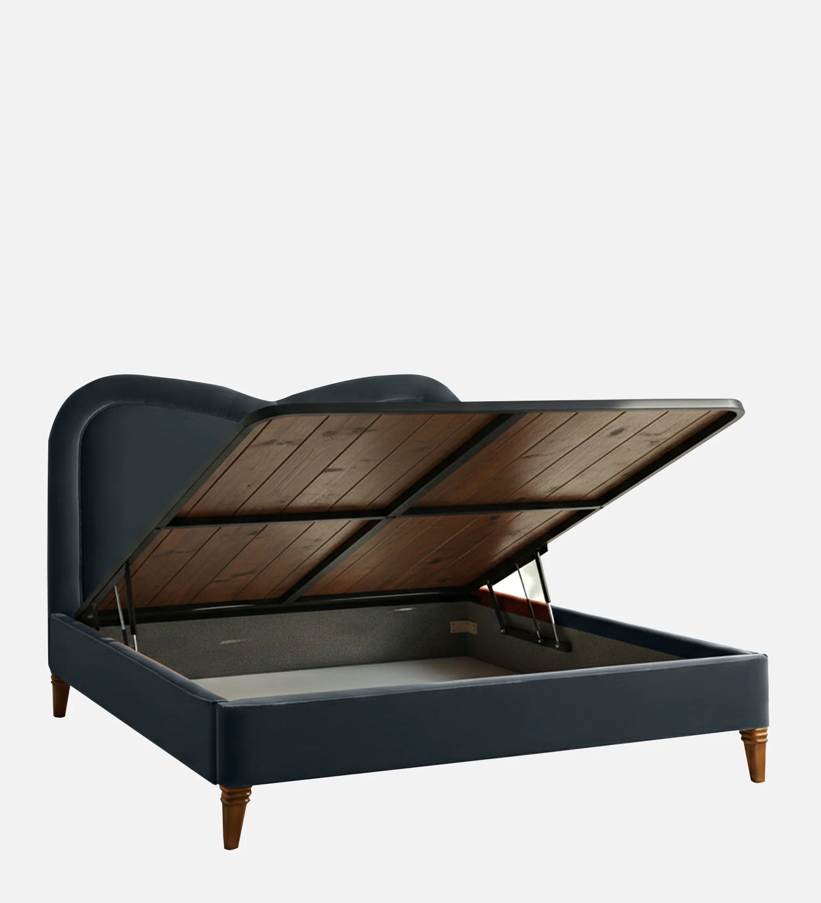 Elaris Curve Velvet Queen Size Bed - Azure Blue | Hydraulic Storage