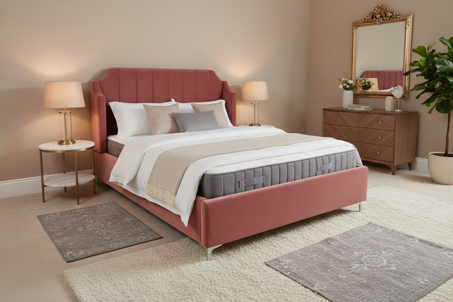 Eliza  Upholstered Velvet Queen Size Bed - Blush Pink by Febonic Living