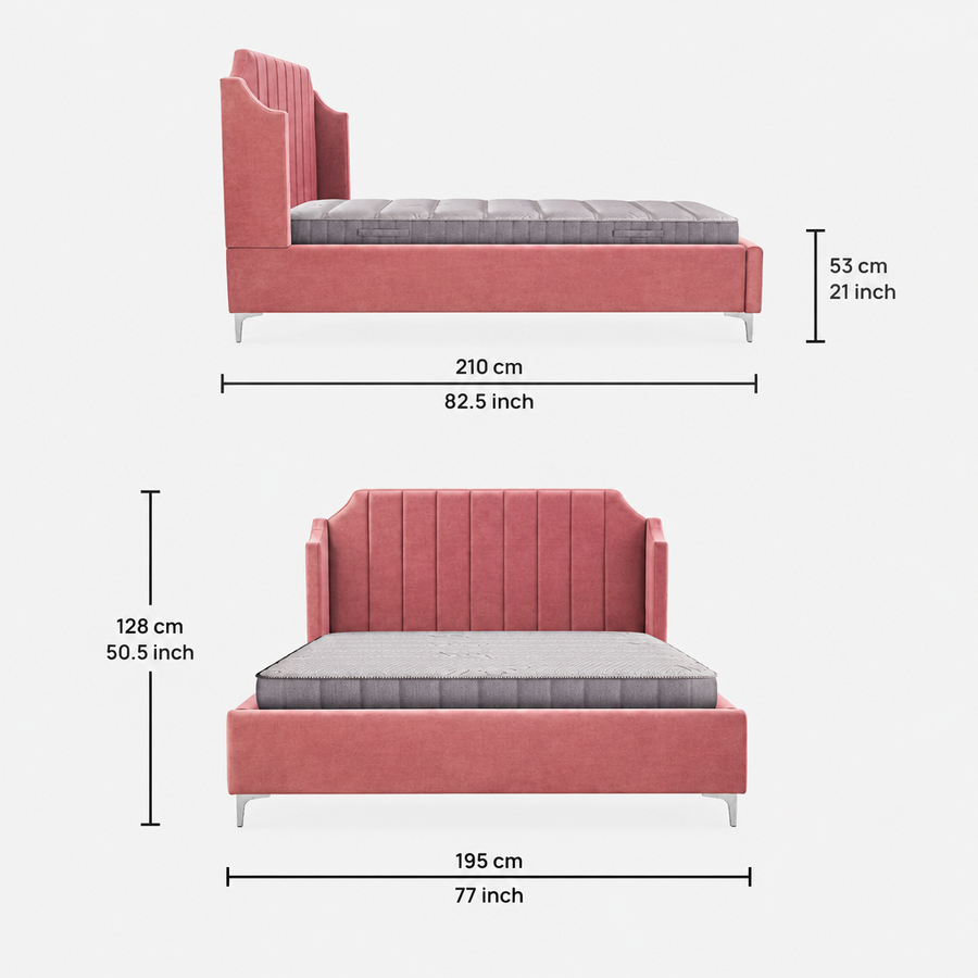 Eliza Upholstered Velvet King Size Bed - Blush Pink