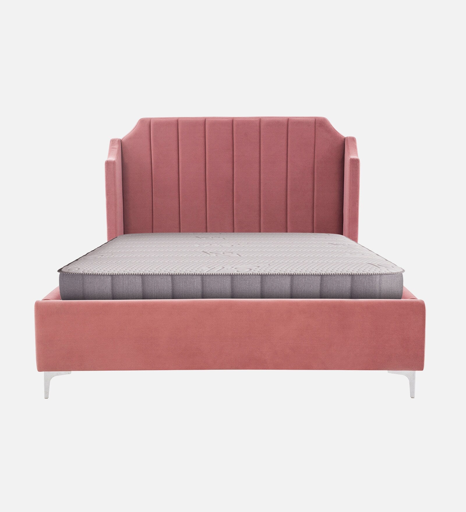 Eliza Velvet Upholstered Queen Size Bed In Blush Pink Colour - Febonic Living