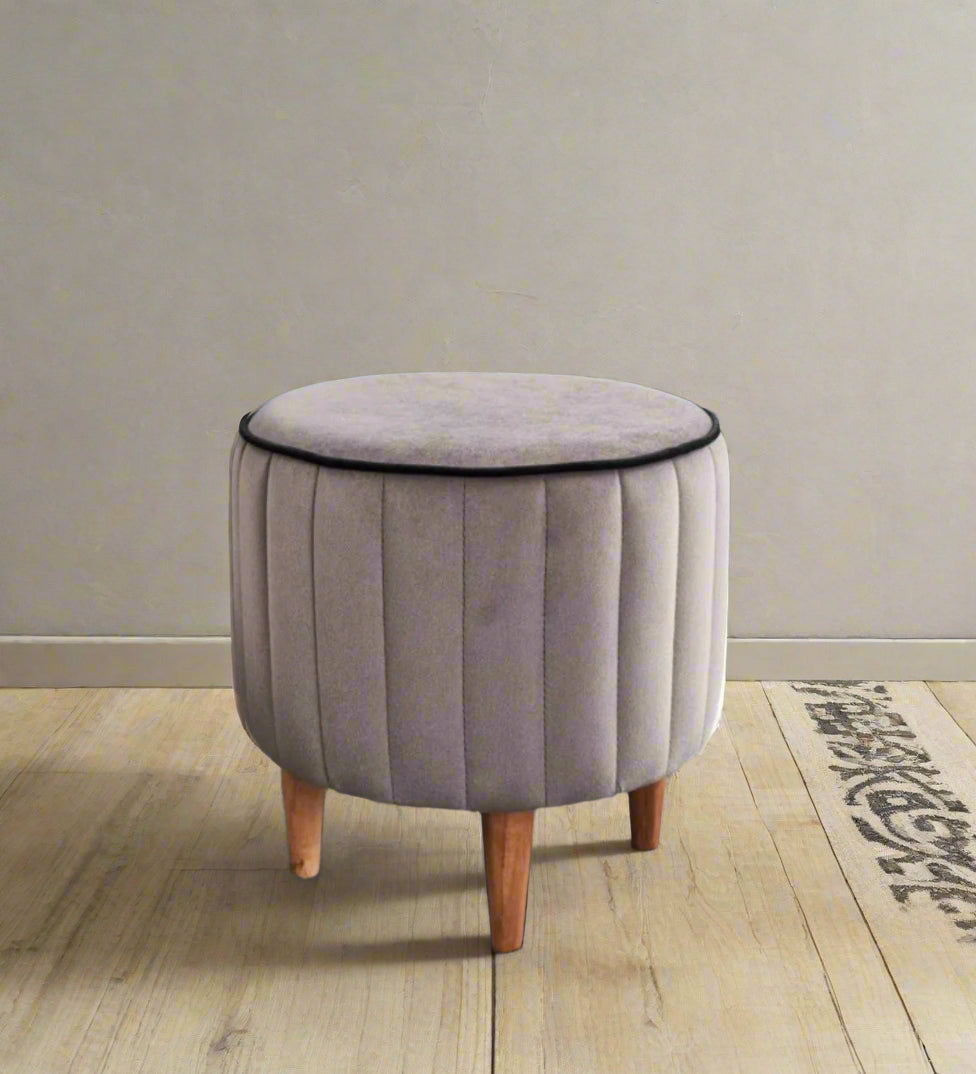 Ellie Velvet Pouffe In Pearl Grey Colour
