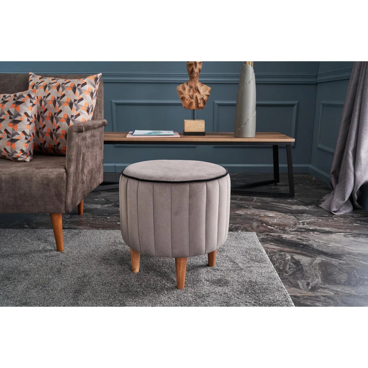 Ellie Velvet Pouffe In Pearl Grey Colour