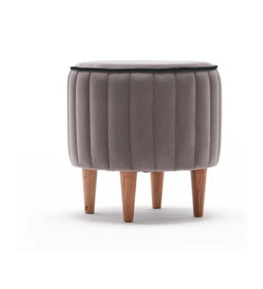 Ellie Velvet Pouffe In Pearl Grey Colour - Febonic Living