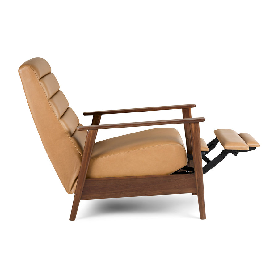 Ellow Leatherette Reclining Lounge Chair In Brown Colour - Side Reclined View by Febonic Living