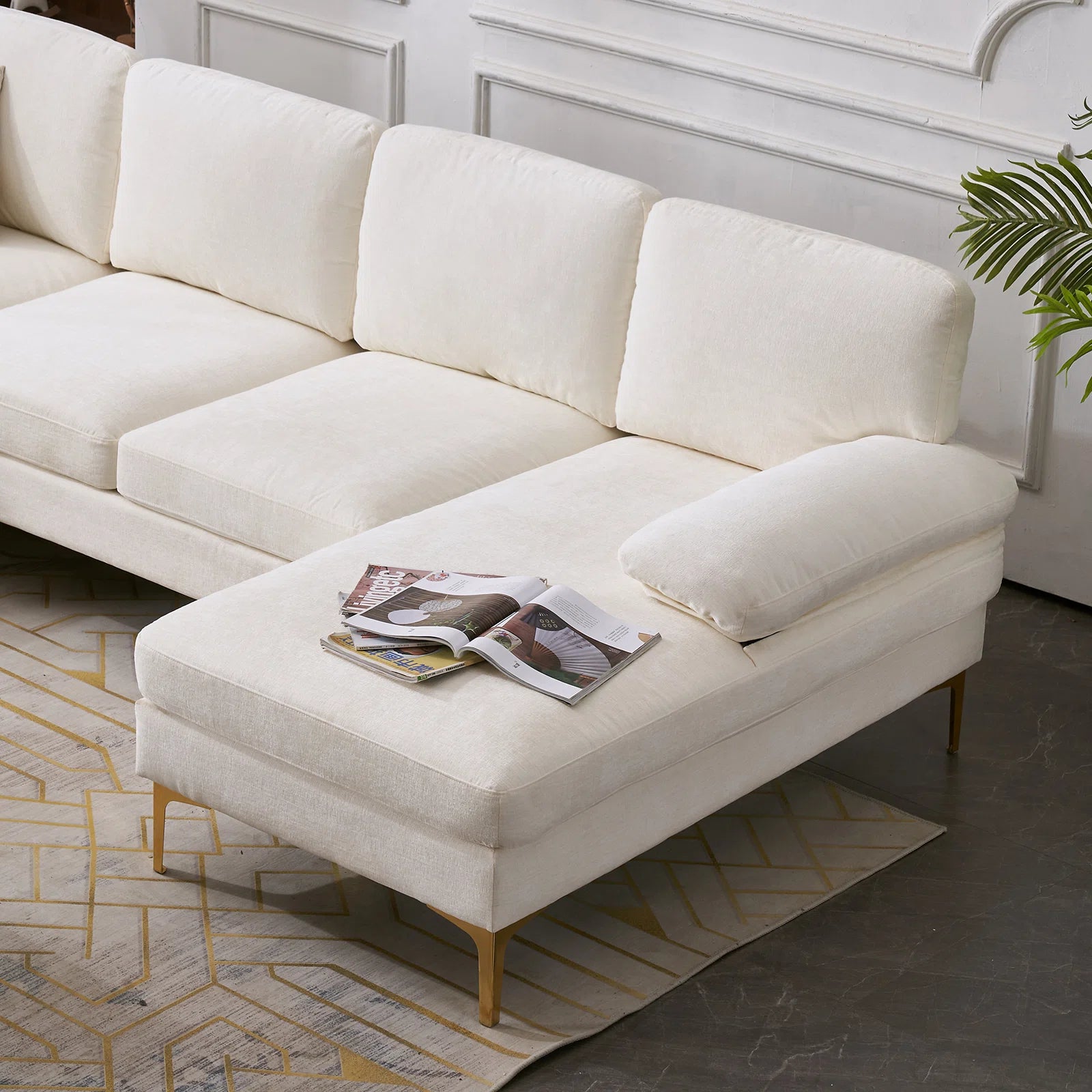 Elson Fabric 6 Seater Sectional Sofa In Ivory Cream Colour