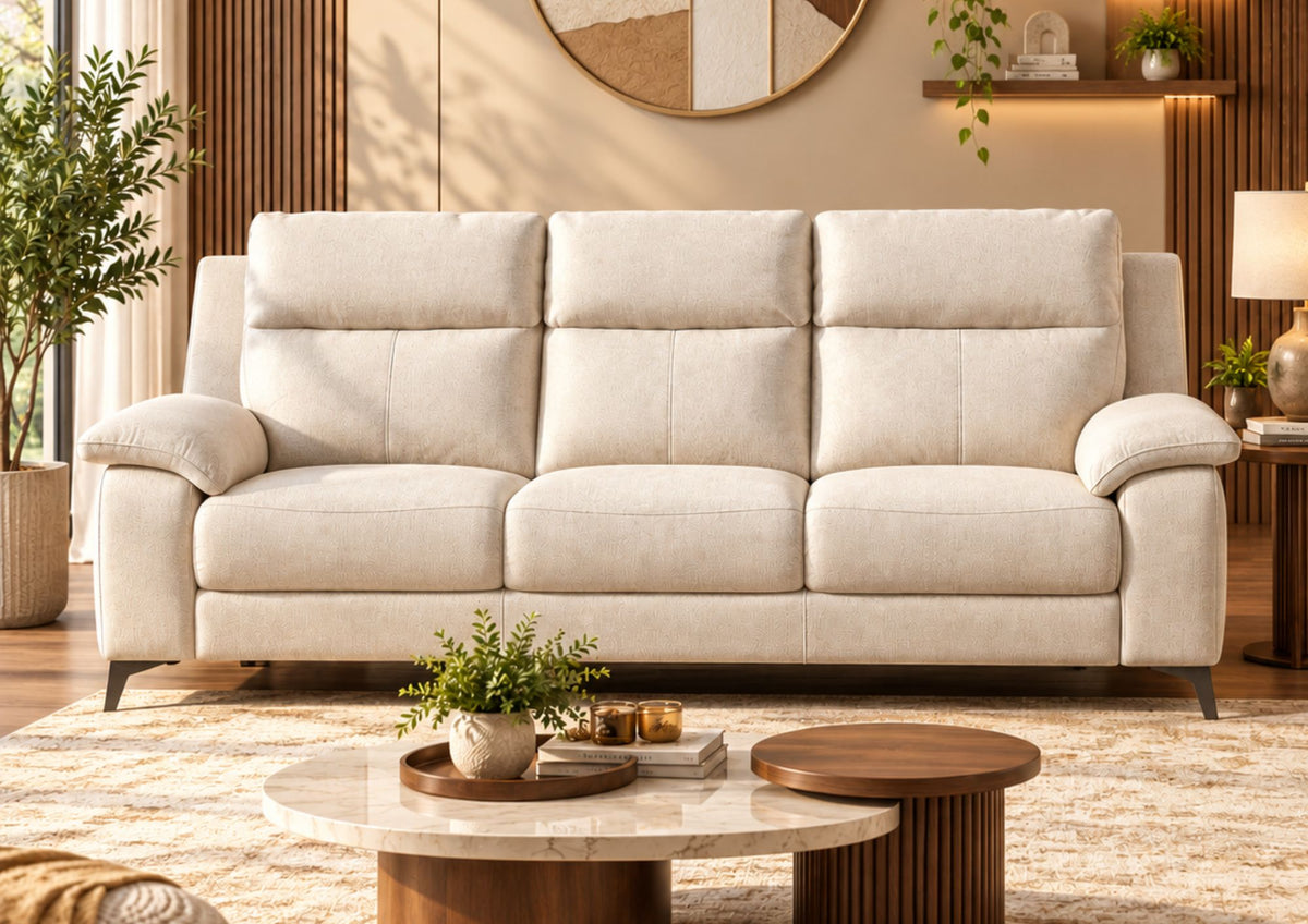 Emely 3 Seater Fabric Sofa - Cream Beige