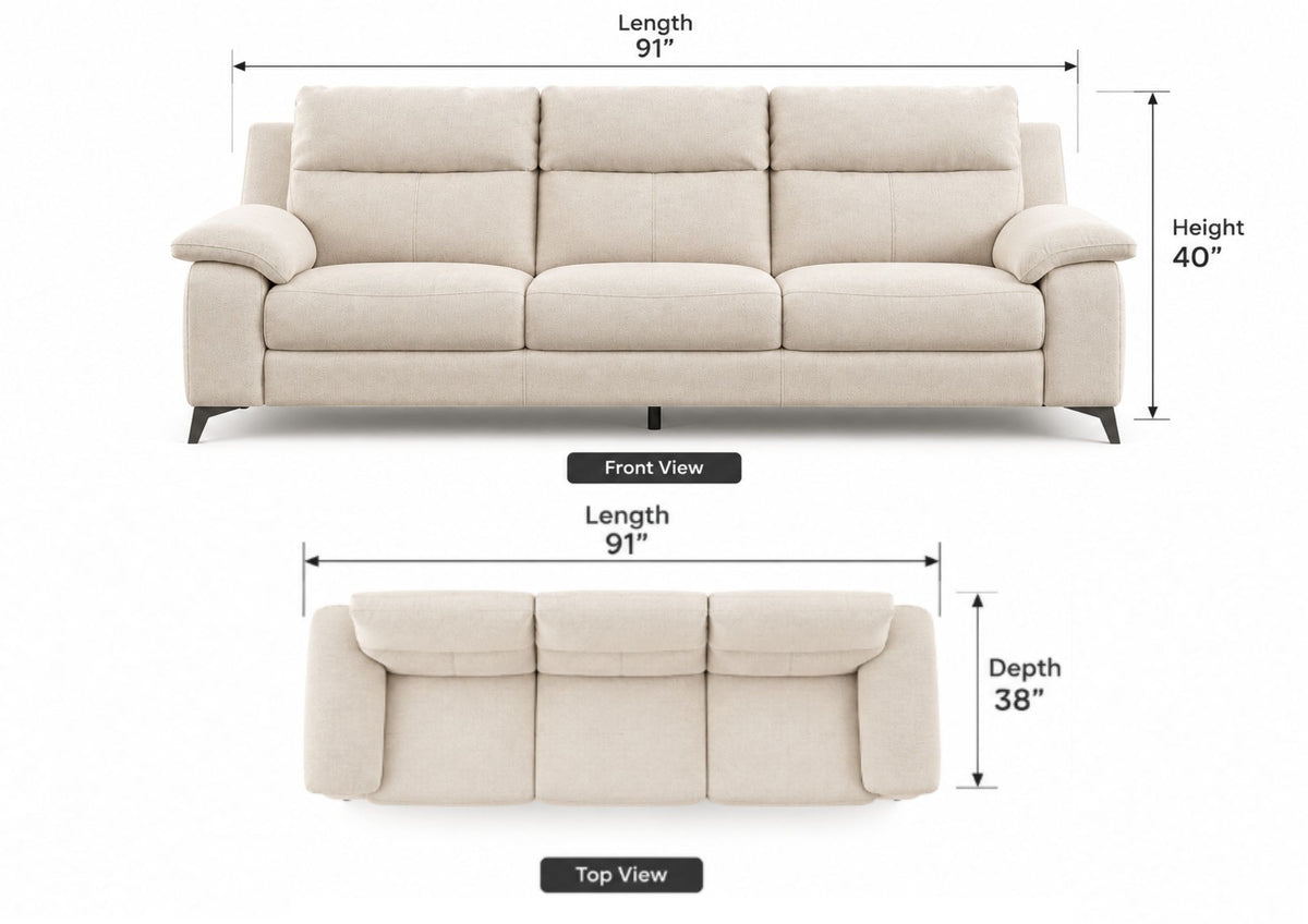 Emely 3 Seater Fabric Sofa - Cream Beige