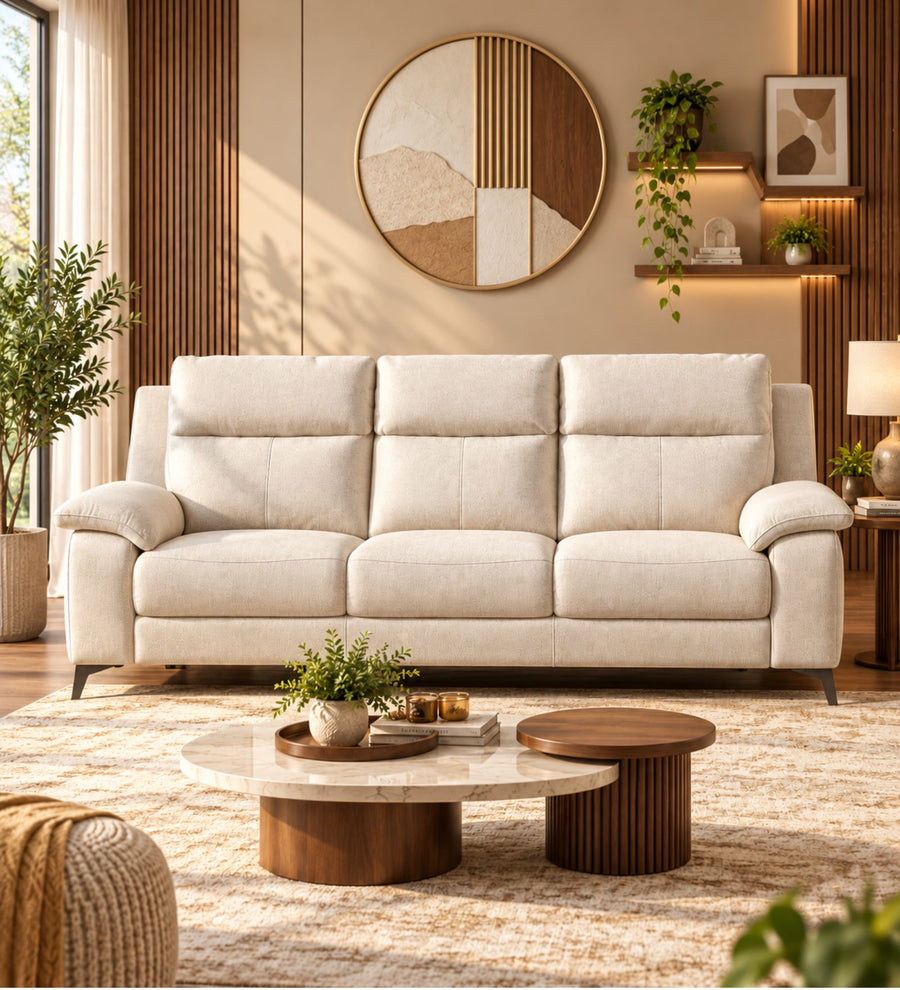 Emely 3 Seater Fabric Sofa - Cream Beige