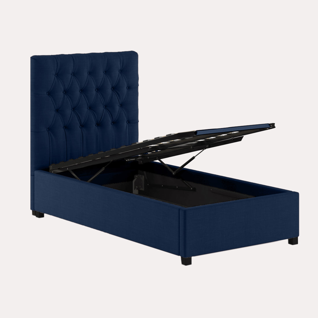 Isko Fabric Upholstered Single Bed in Royal Blue Colour with Box Storage