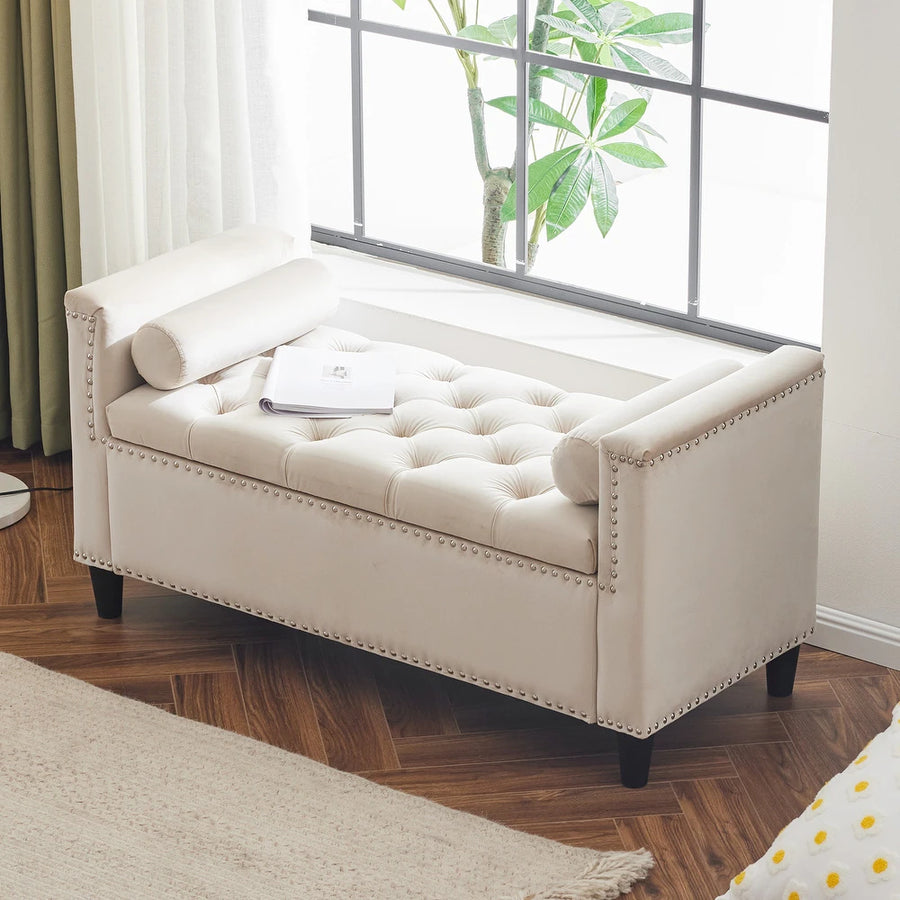 Cairo Velvet 2 Seater Recamier In Camel Beige Colour With Storage - Febonic Living