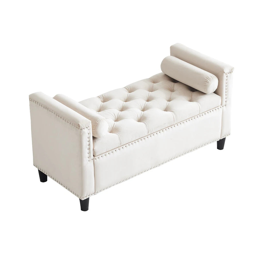 Cairo Velvet 2 Seater Recamier In Camel Beige Colour With Storage - Febonic Living