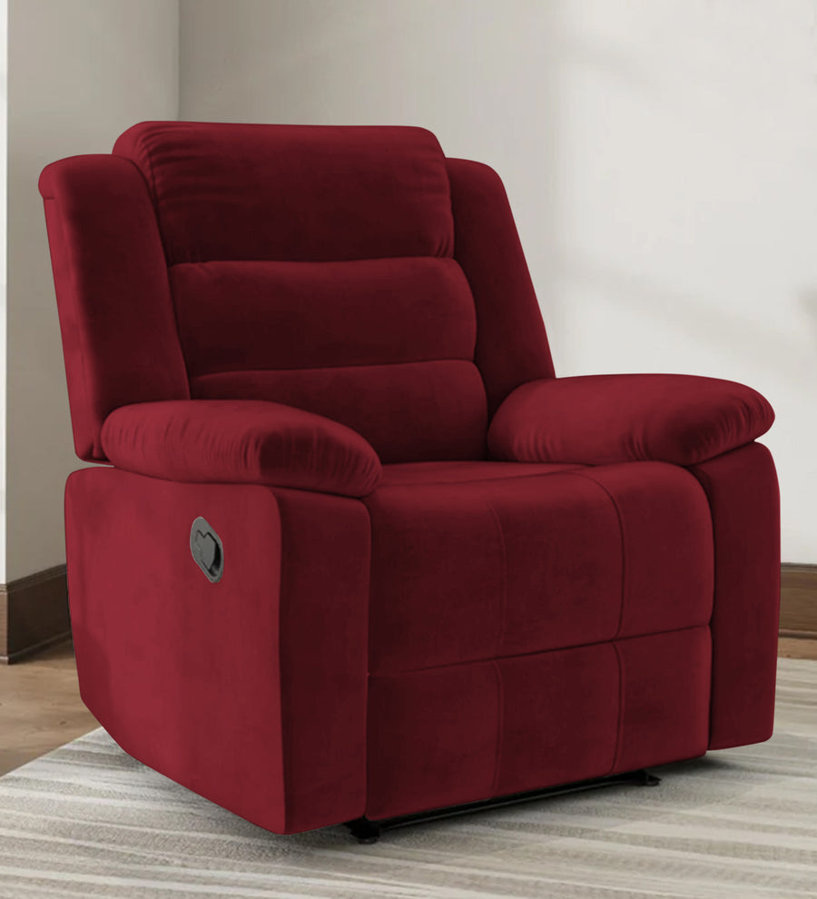 Erra 1 Seater Motorized Fabric Recliner - Blood Maroon - Living View by Febonic Living
