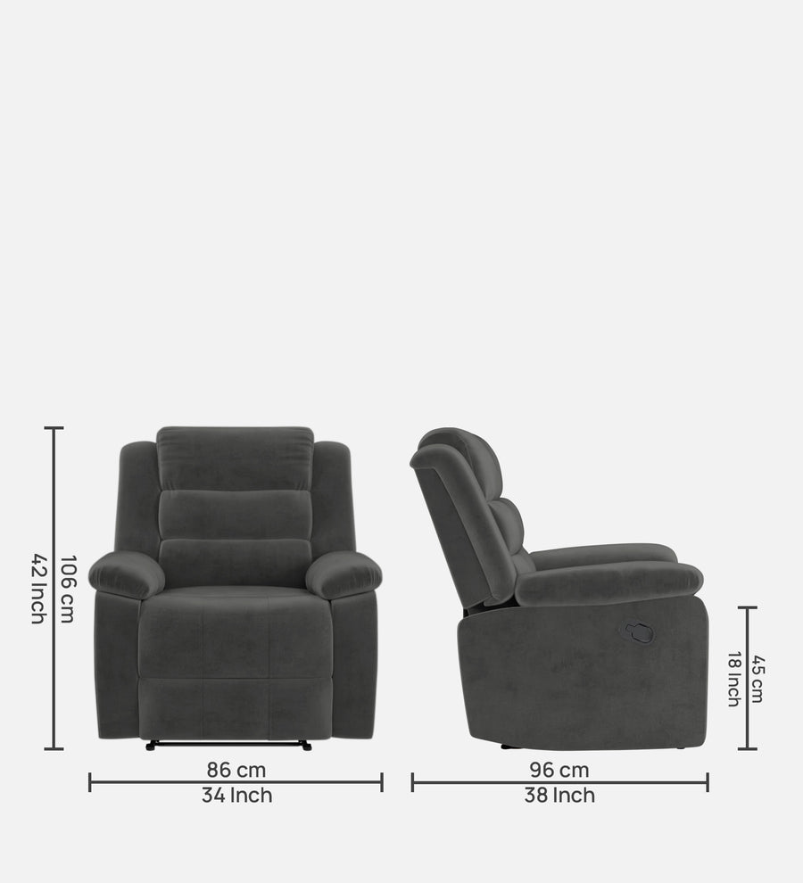 Erra 1 Seater Motorized Fabric Recliner - Charcoal Grey - Dimensions by Febonic Living