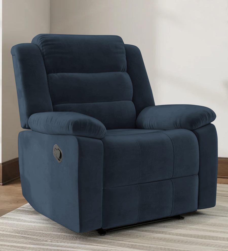 Erra 1 Seater Motorized Fabric Recliner - Denim Blue - Living View by Febonic Living