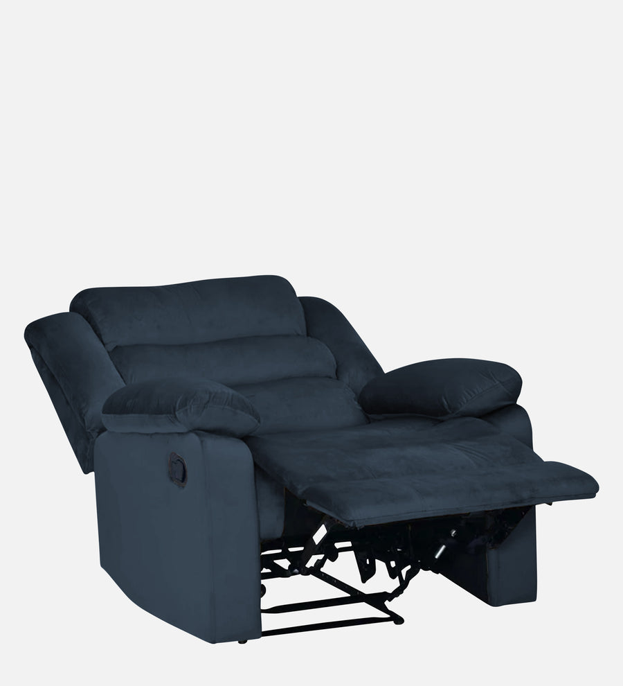 Erra 1 Seater Motorized Fabric Recliner - Denim Blue - Reclined View by Febonic Living