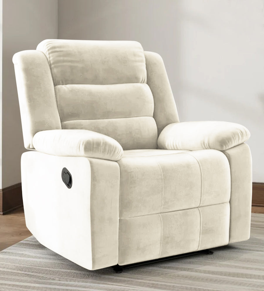 Erra 1 Seater Motorized Fabric Recliner - Ivory Cream - Living View by Febonic Living