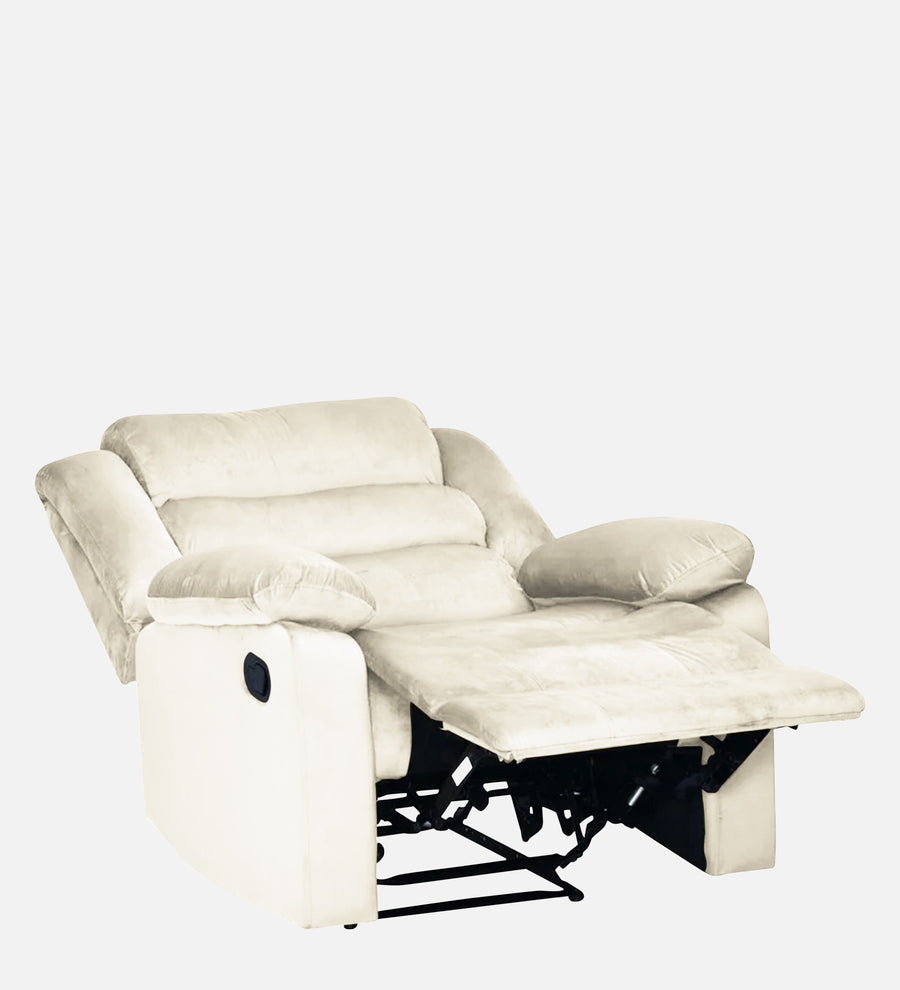 Erra 1 Seater Motorized Fabric Recliner - Ivory Cream - Reclined View by Febonic Living