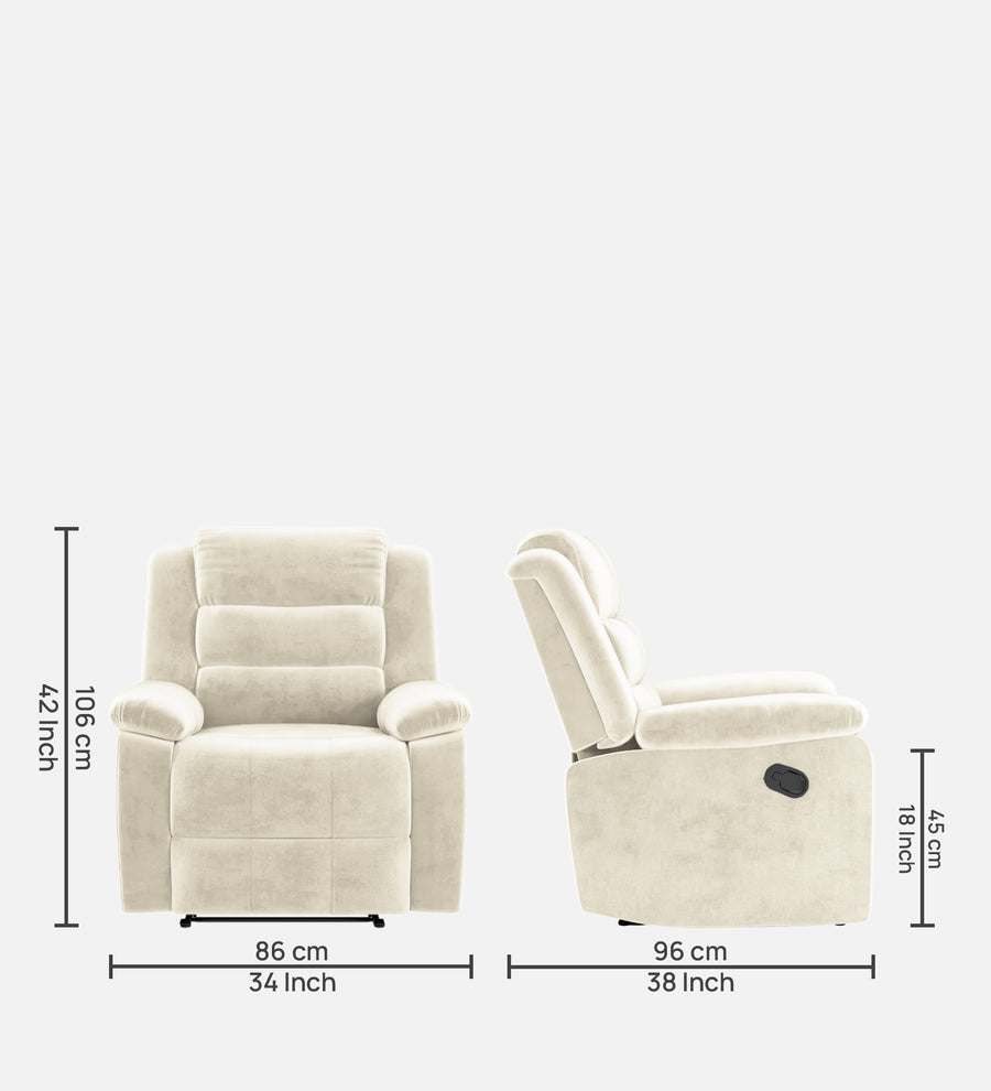 Erra 1 Seater Motorized Fabric Recliner - Ivory Cream - Dimensions by Febonic Living