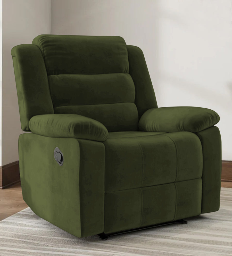 Erra 1 Seater Motorized Fabric Recliner - Olive Green - Living View by Febonic Living
