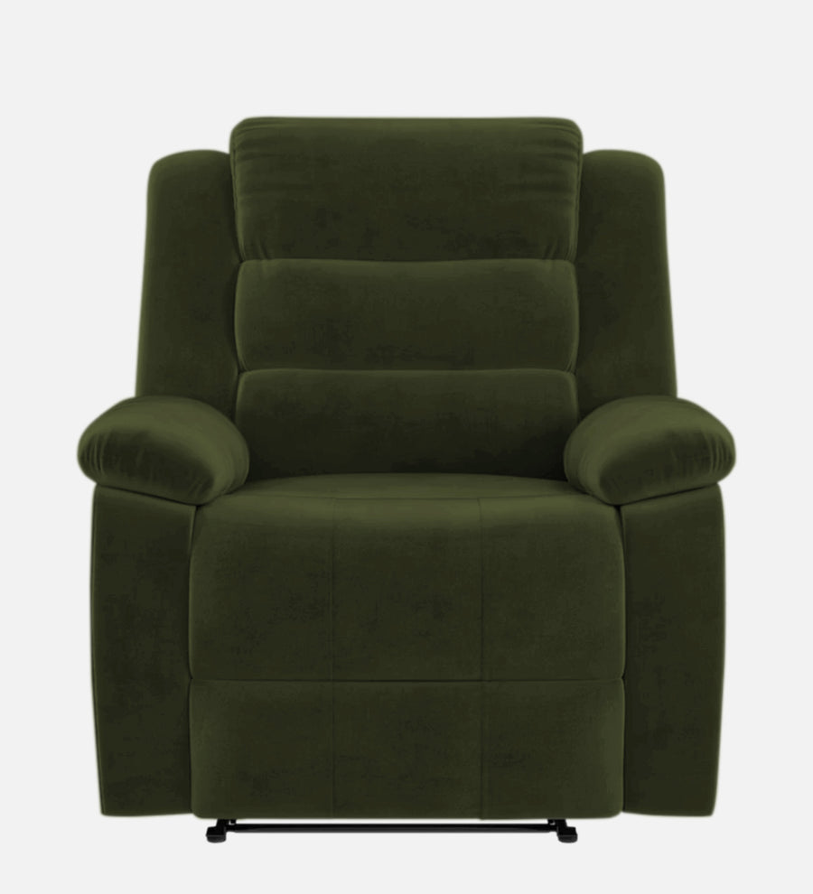 Erra 1 Seater Motorized Fabric Recliner - Olive Green - Front View by Febonic Living