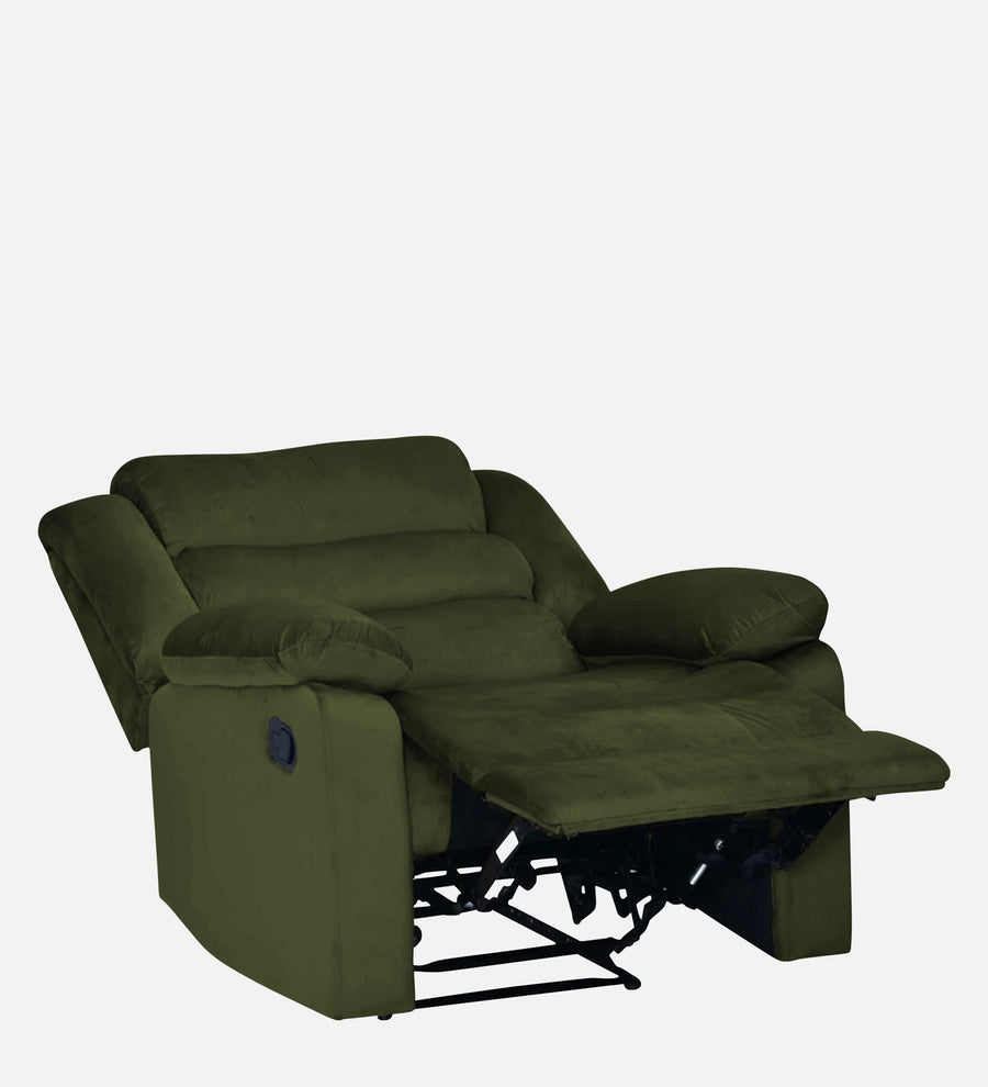 Erra 1 Seater Motorized Fabric Recliner - Olive Green - Reclined View by Febonic Living
