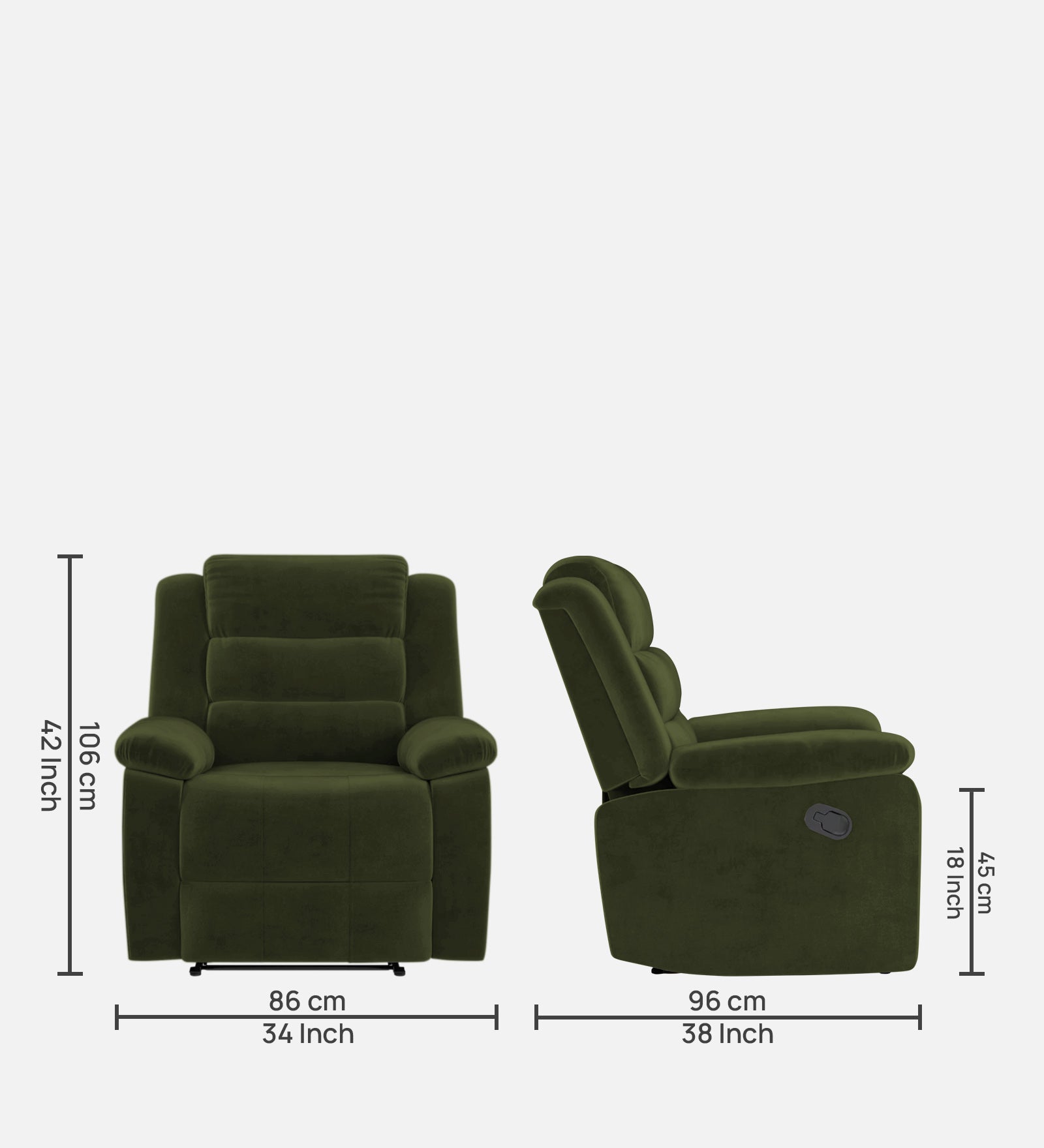 Erra 1 Seater Motorized Fabric Recliner - Olive Green - Dimensions by Febonic Living