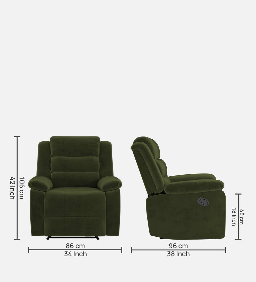 Erra 1 Seater Motorized Fabric Recliner - Olive Green - Dimensions by Febonic Living