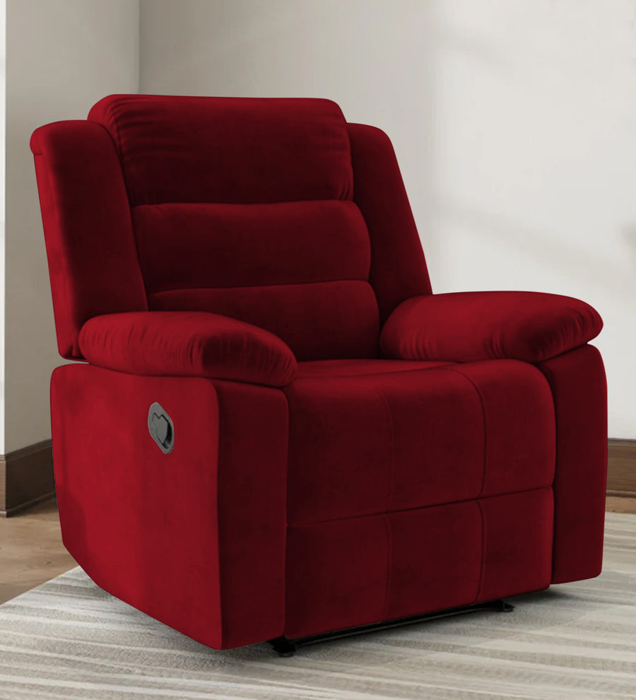 Erra 1 Seater Motorized Fabric Recliner - Ruby Red - Living View by Febonic Living