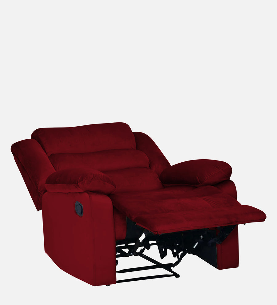 Erra 1 Seater Motorized Fabric Recliner - Ruby Red - Reclined View by Febonic Living