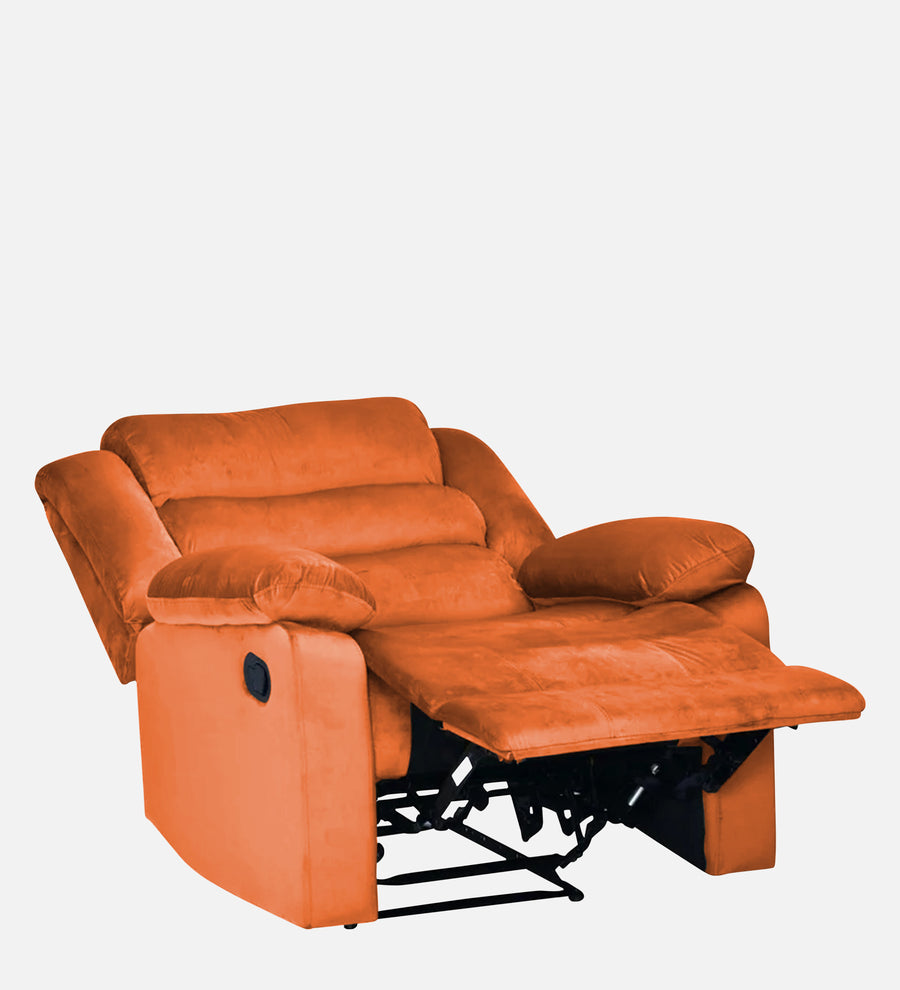 Erra 1 Seater Motorized Fabric Recliner - Vivid Orange - Reclined View by Febonic Living