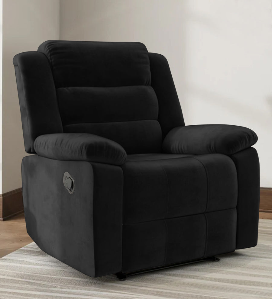 Erra 1 Seater Motorized Fabric Recliner - Zed Black - Living View by Febonic Living
