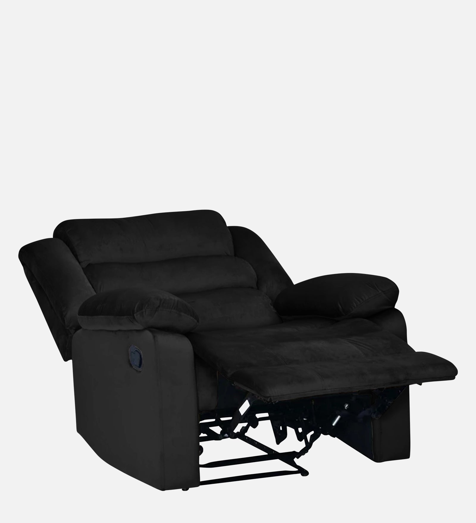 Erra 1 Seater Motorized Fabric Recliner - Zed Black - Reclined View by Febonic Living