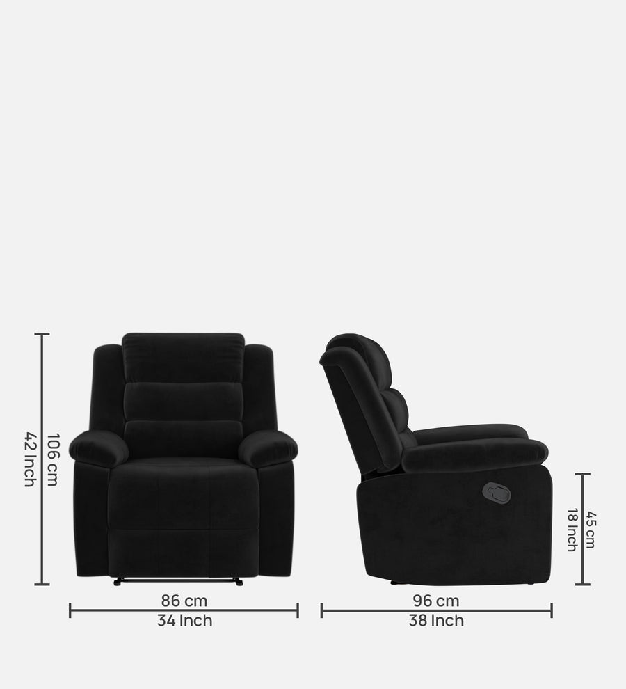 Erra 1 Seater Motorized Fabric Recliner - Zed Black - Dimensions by Febonic Living