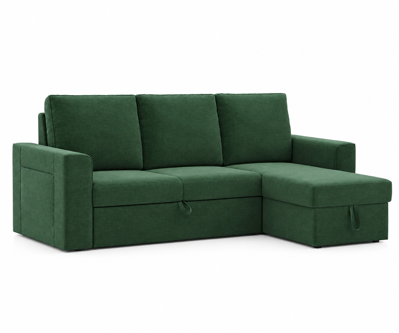 Evelyn 3-Seater L-Shaped Fabric Sofa Cum Bed with Storage – Forest Green - L Shaped View by Febonic Living
