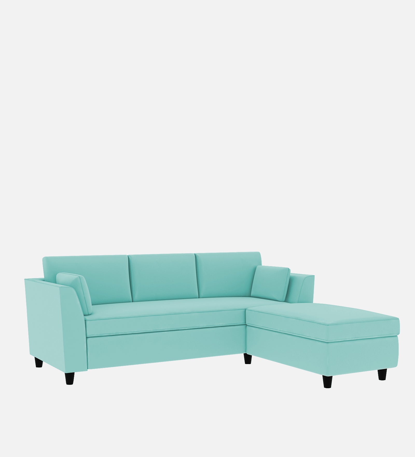 Bristo Velvet LHS Sectional Sofa 3 Seater + Ottoman in Barmunda Aqua Colour