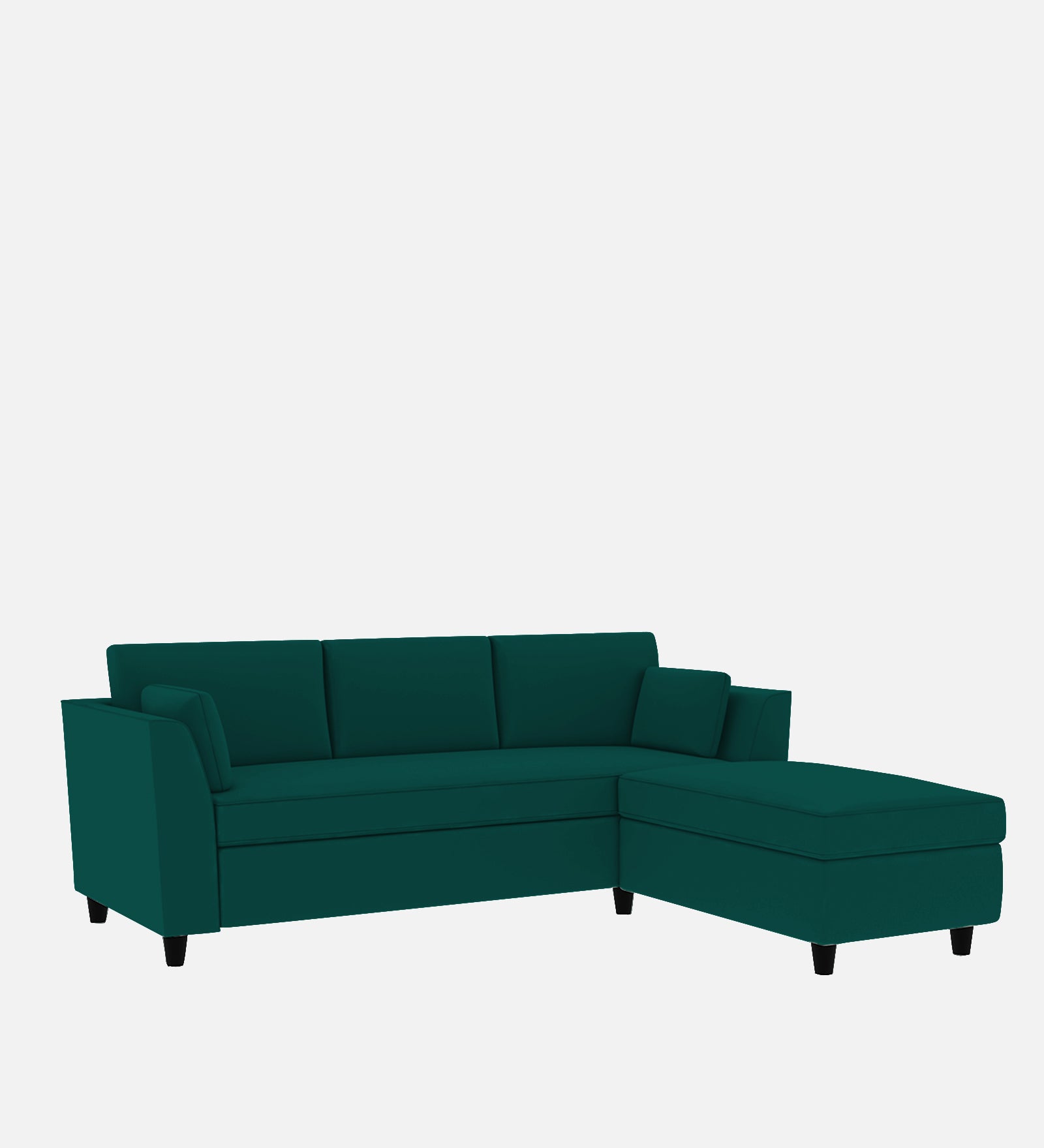 Bristo Velvet LHS Sectional Sofa 3 Seater + Ottoman  in Forest Green Colour