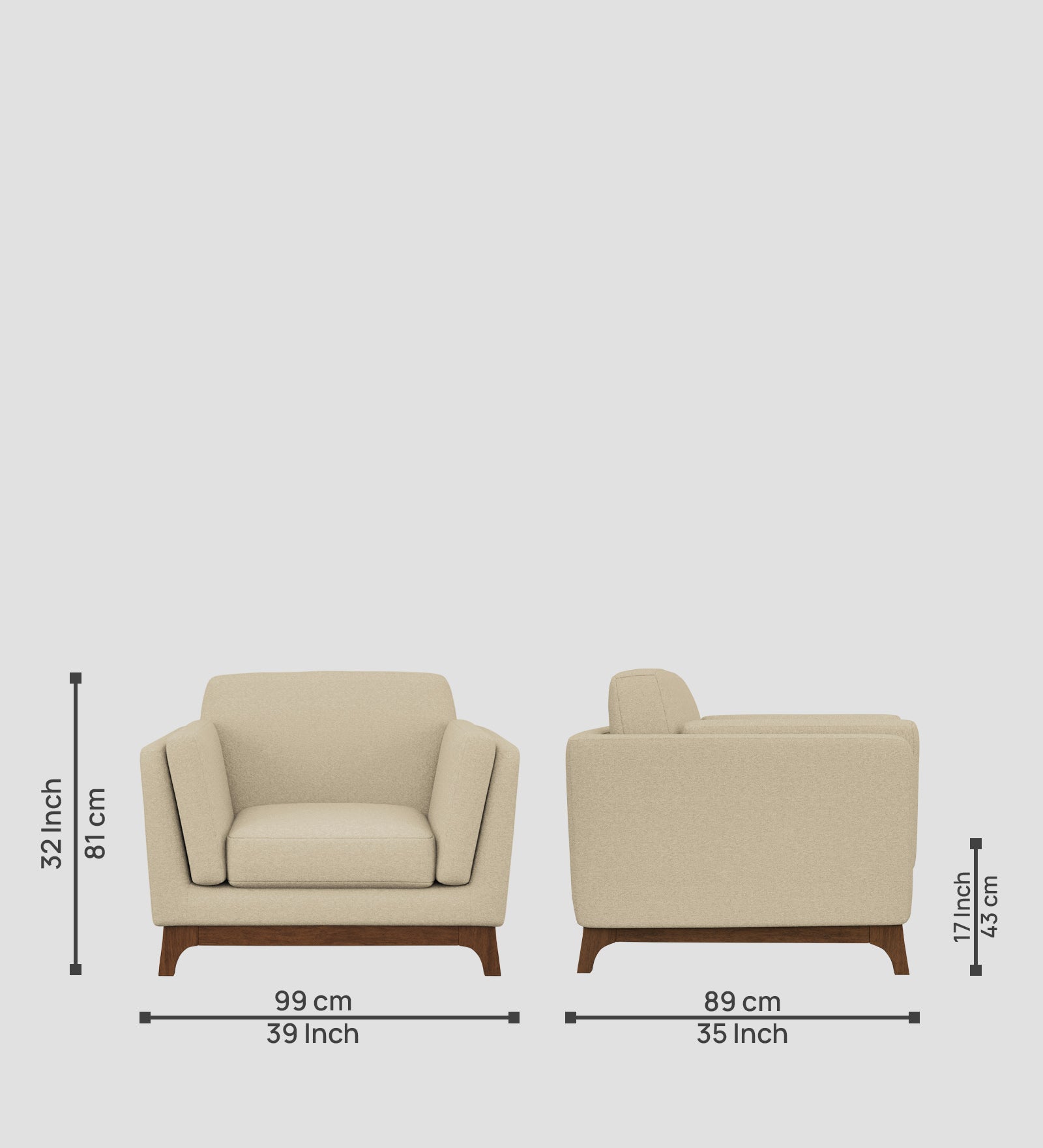 Candy Fabric 1 Seater Sofa In Cotton Beige Colour