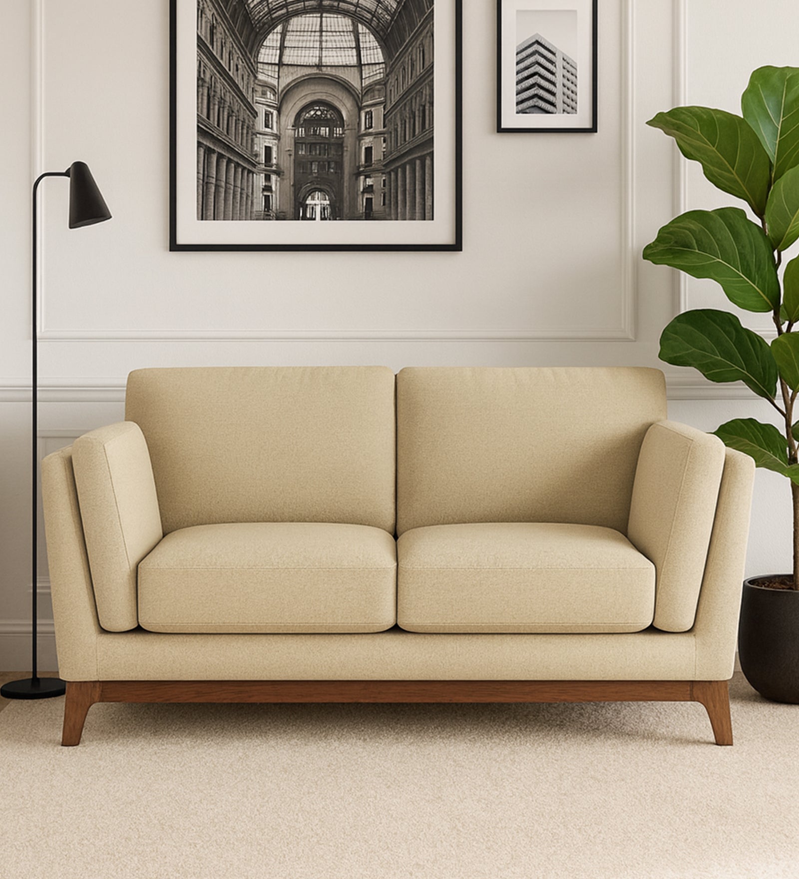 Candy Fabric 2 Seater Sofa In Cotton Beige Colour