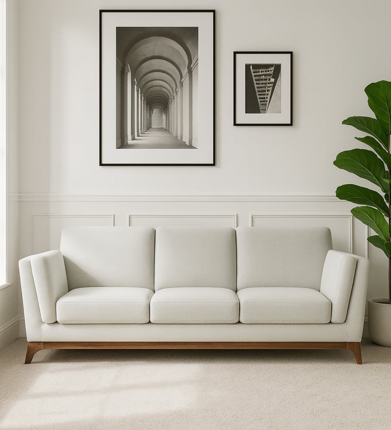 Candy Fabric 3 Seater Sofa In Pearl White Colour