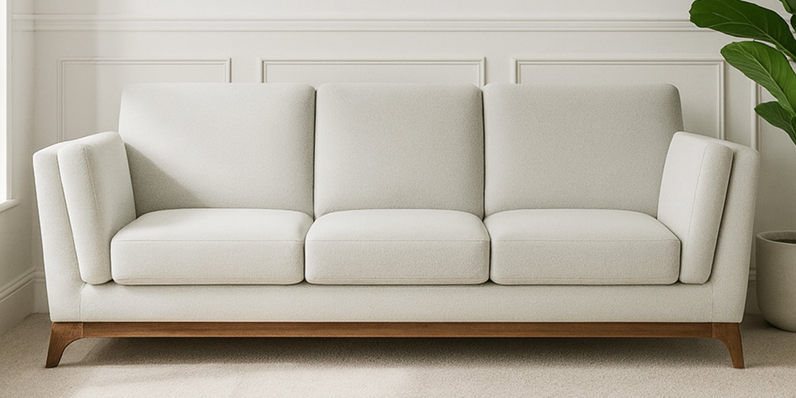 Candy Fabric 3 Seater Sofa In Pearl White Colour