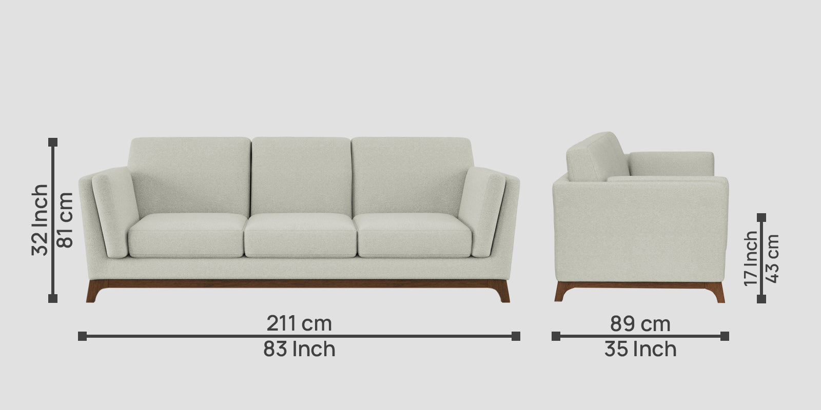 Candy Fabric 3 Seater Sofa In Pearl White Colour