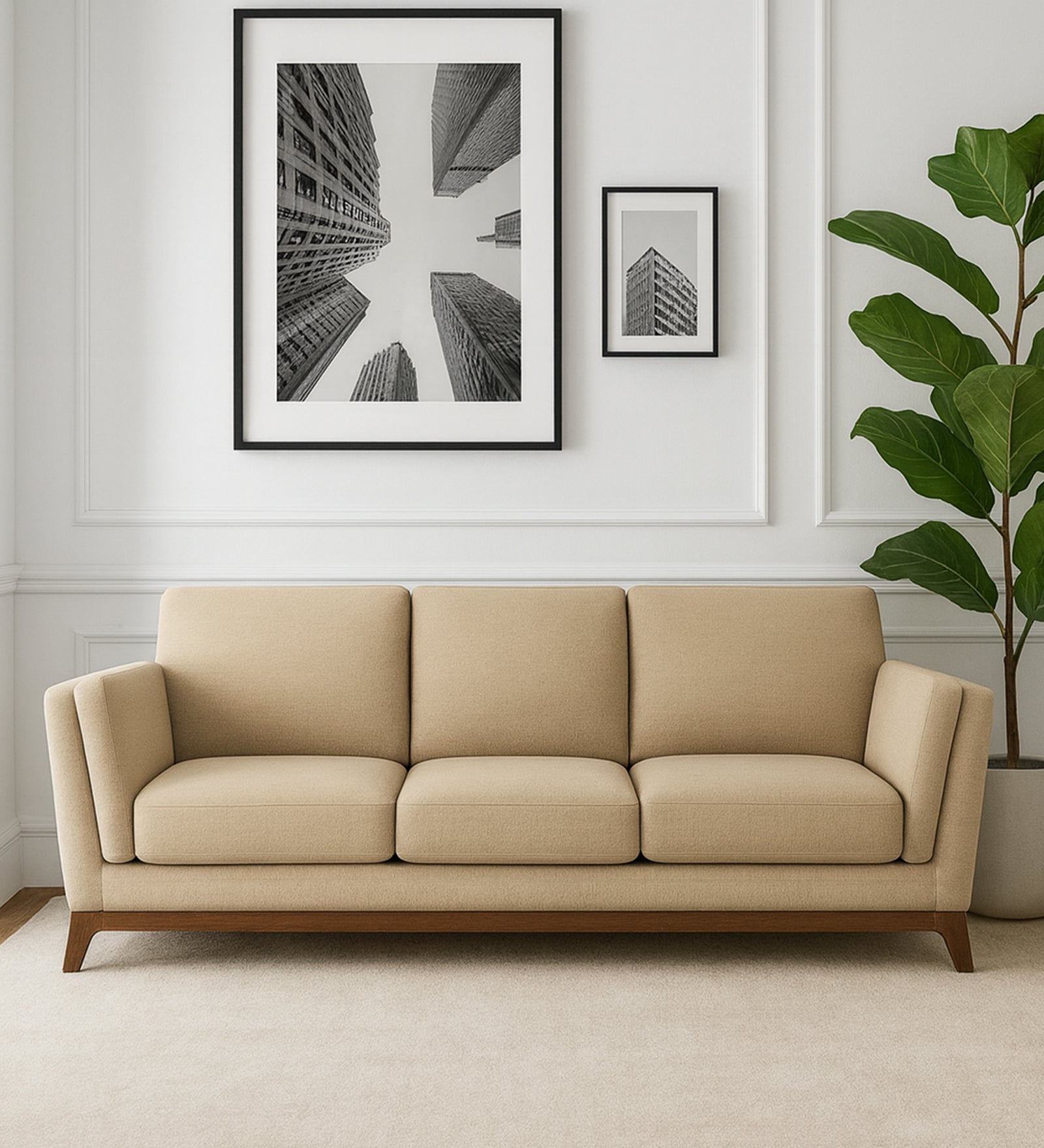 Candy Fabric 3 Seater Sofa In Cotton Beige Colour