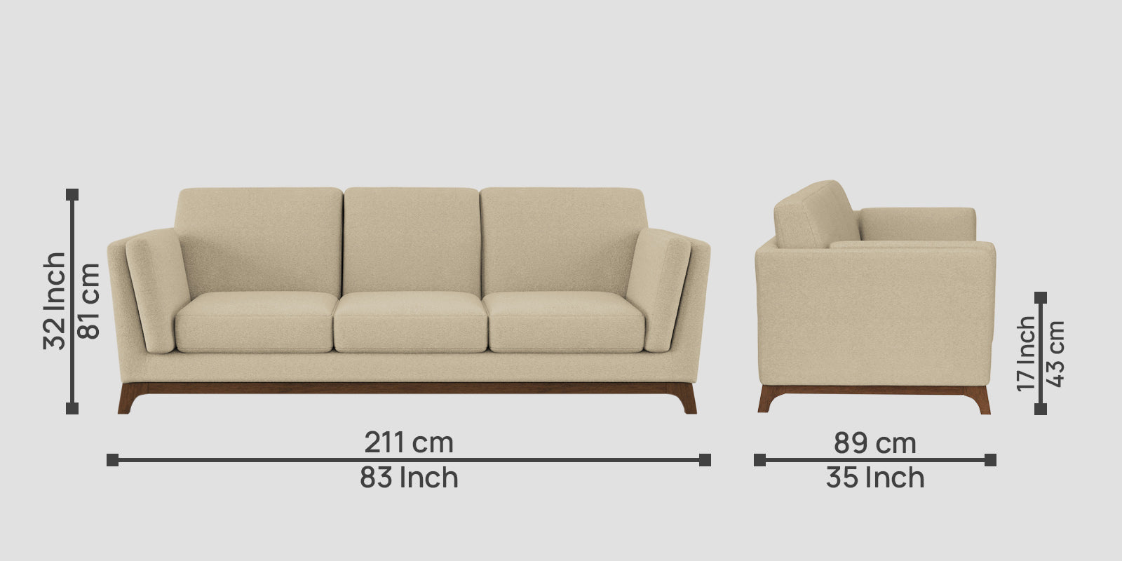 Candy Fabric 3 Seater Sofa In Cotton Beige Colour
