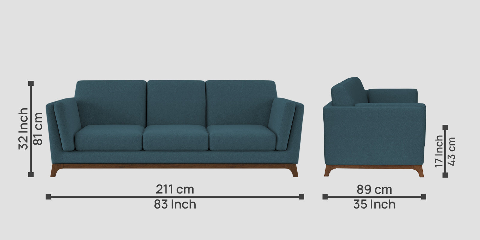 Candy Fabric 3 Seater Sofa In Sea Blue Colour