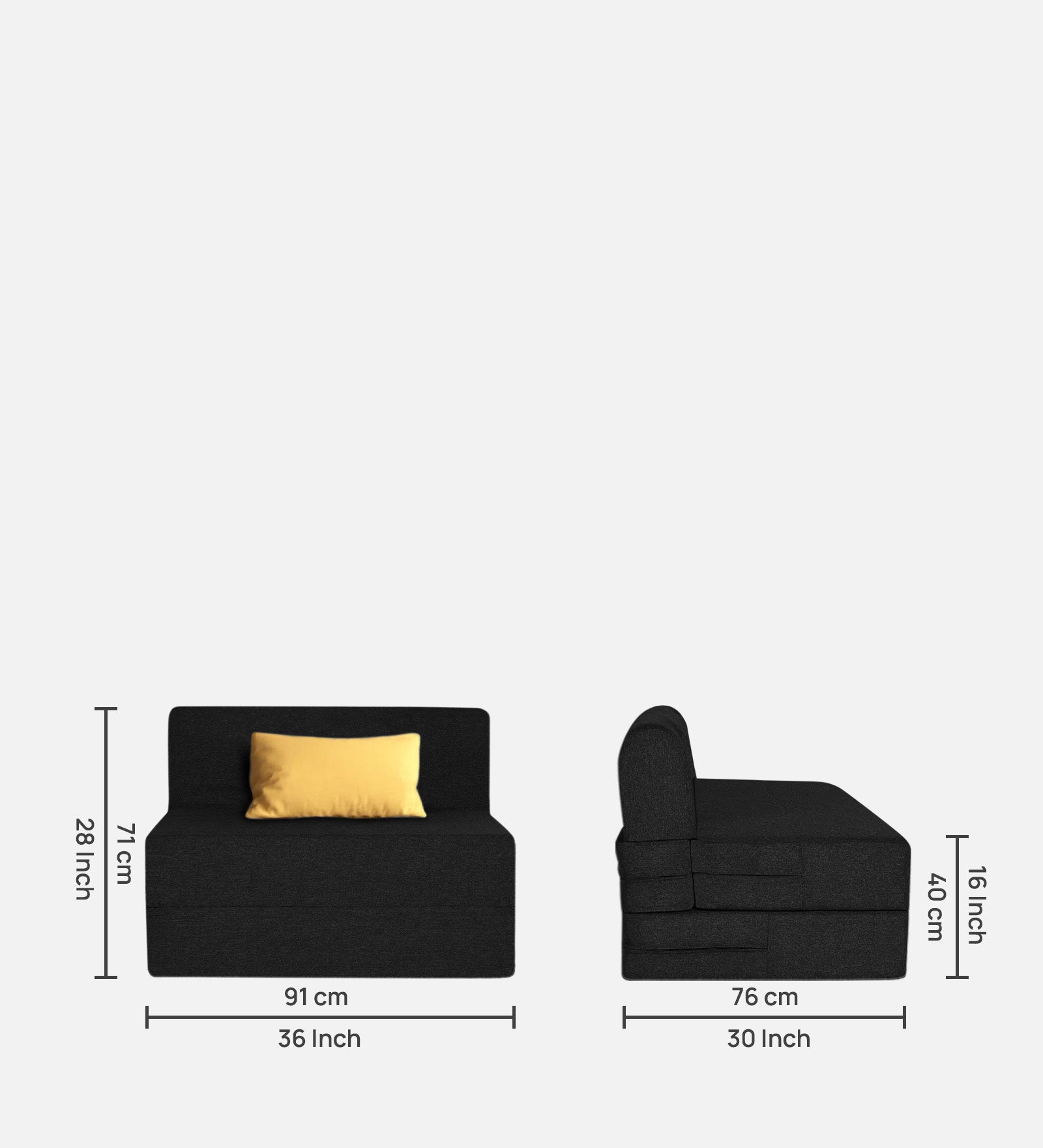 Fleepy Fabric 1 Seater Futon Sofa Cum Bed in Zed Black Colour