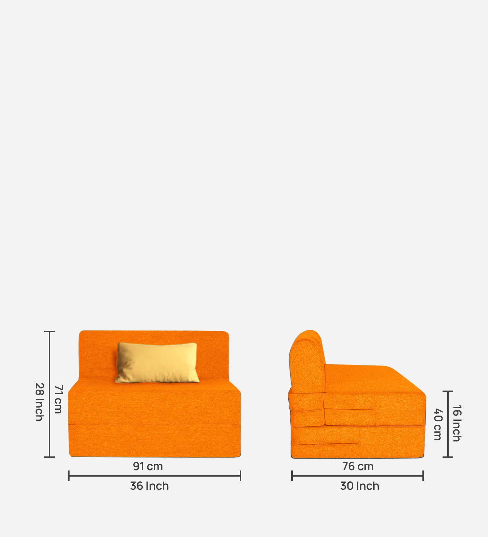 Fleepy Fabric 1 Seater Futon Sofa Cum Bed in Vivid Orange Colour