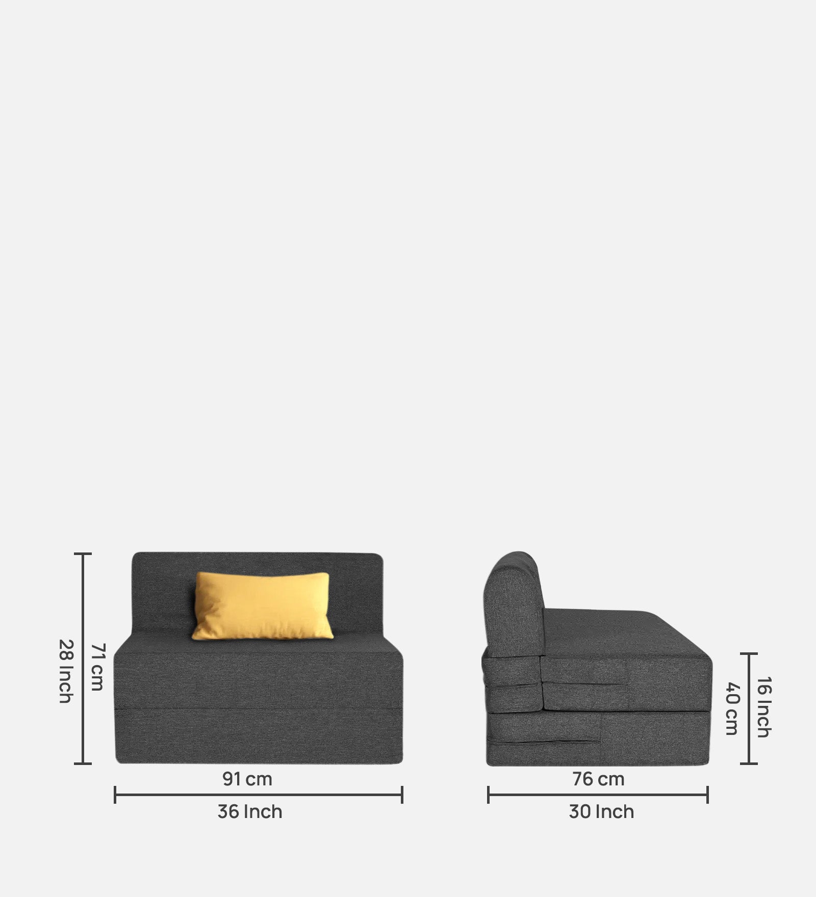 Fleepy Fabric 1 Seater Futon Sofa Cum Bed in Charcoal Grey Colour