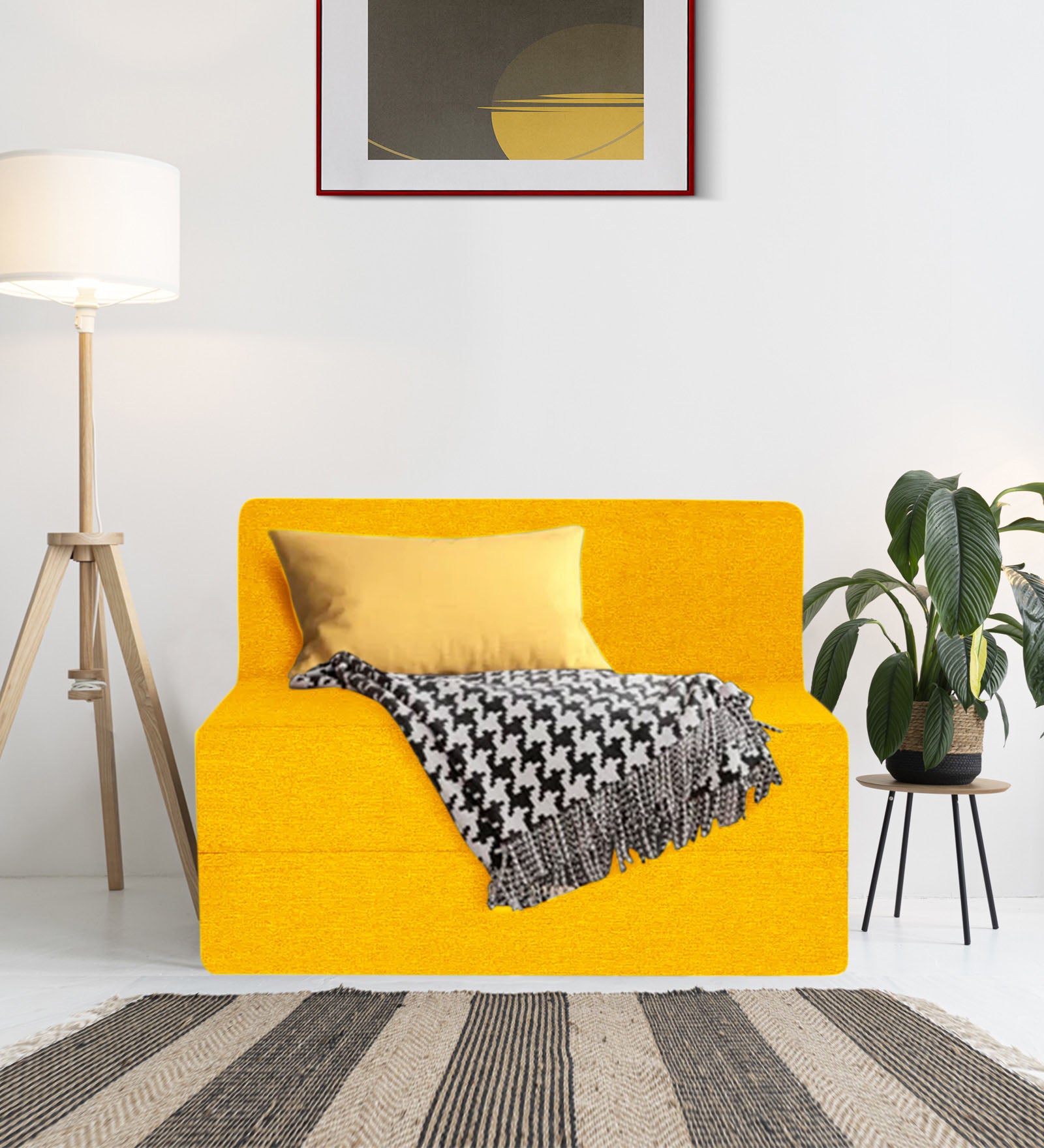 Fleepy Fabric 1 Seater Futon Sofa Cum Bed in Bold Yellow Colour