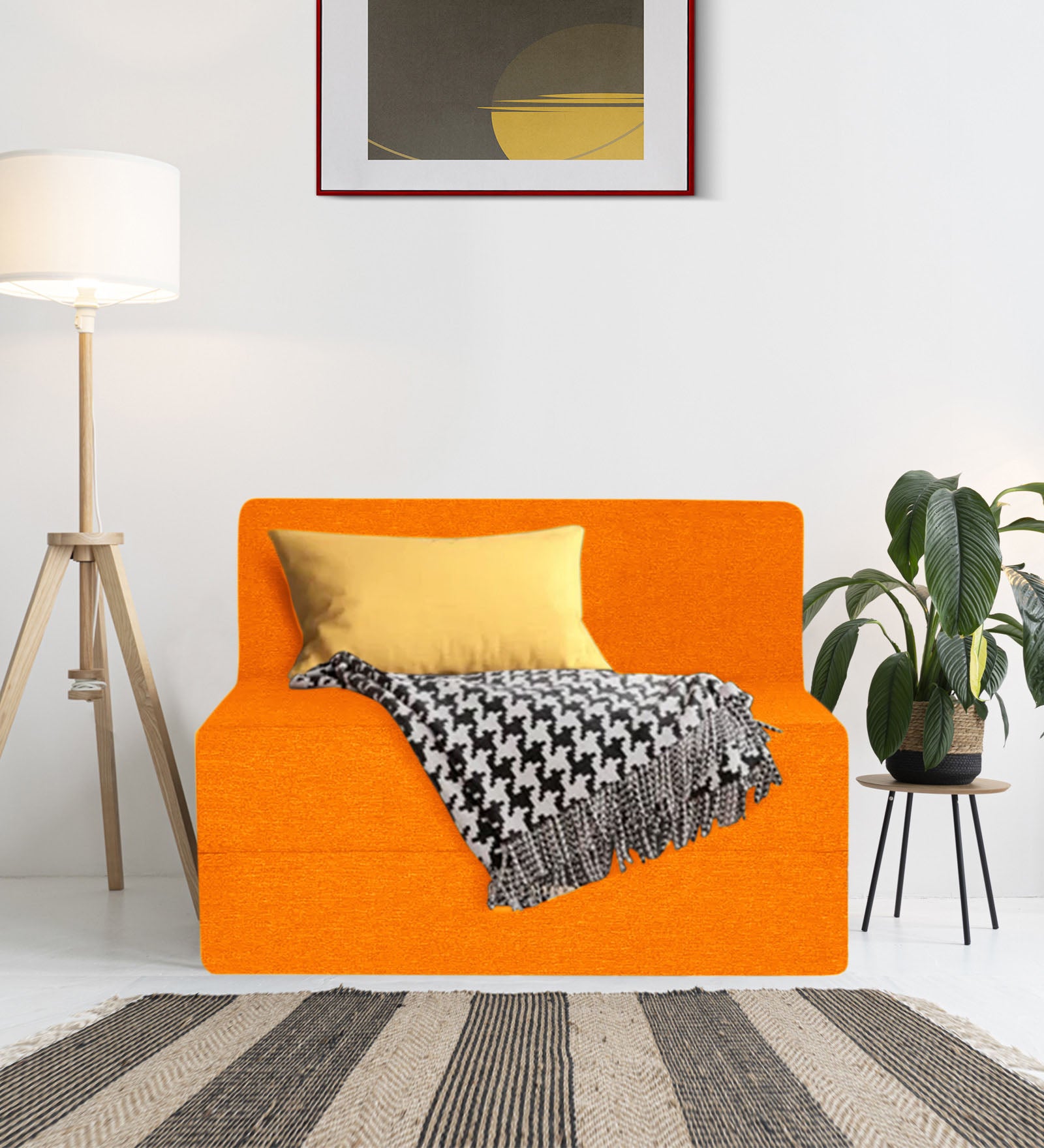 Fleepy Fabric 1 Seater Futon Sofa Cum Bed in Vivid Orange Colour