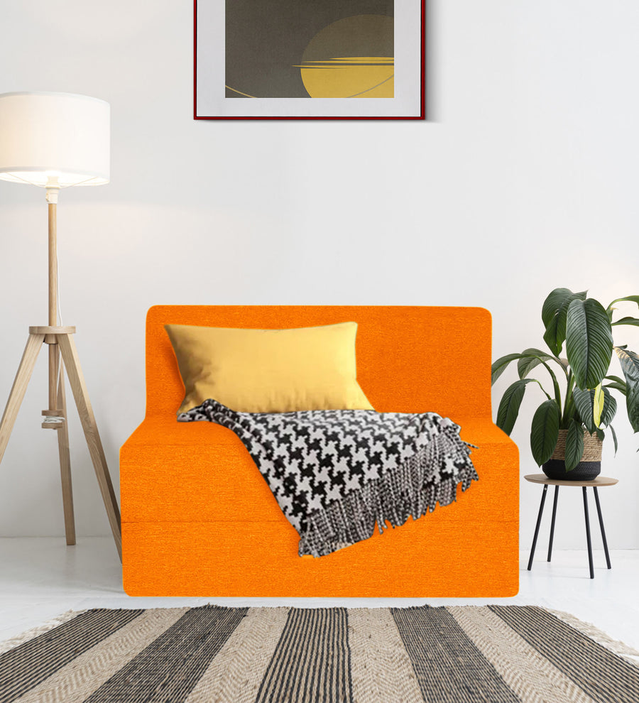 Fleepy  1 Seater Foldable  Cum Bed Fabric Sofa - Vivid Orange by Febonic Living